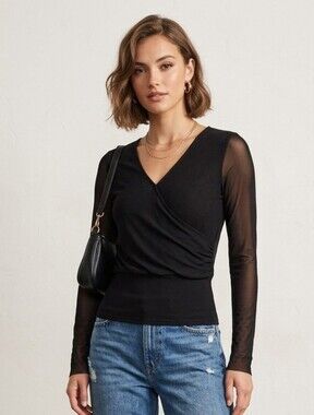 Sweet Pea Black Long Sleeve Wrap Blouse